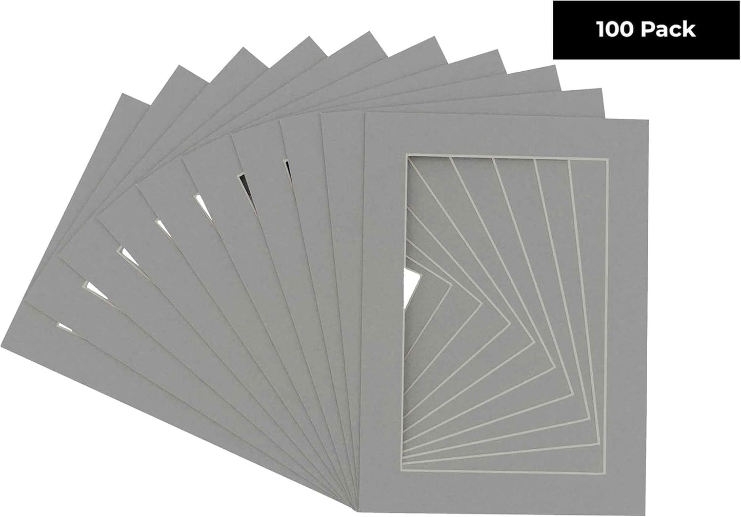 11x14 Mat for 8.5x11 Photo - Precut Mid Grey Picture Matboard for Frames 11 x 14 Inches - Bevel Cut Matte to Display Art 8.5 x 11 Inches - Acid Free Pack of 100 MATS with Backing Boards & Clear Bags