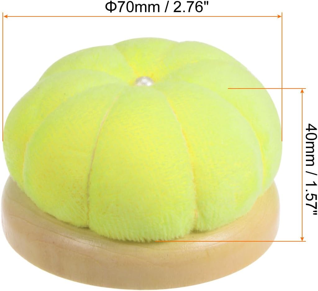 HARFINGTON Wooden Base Needle Pincushions Japanese Style Pin Cushions Round Pin Cushion Needle Holder for Sewing Quilting Needlework DIY Crafts, Fluorescent Yellow