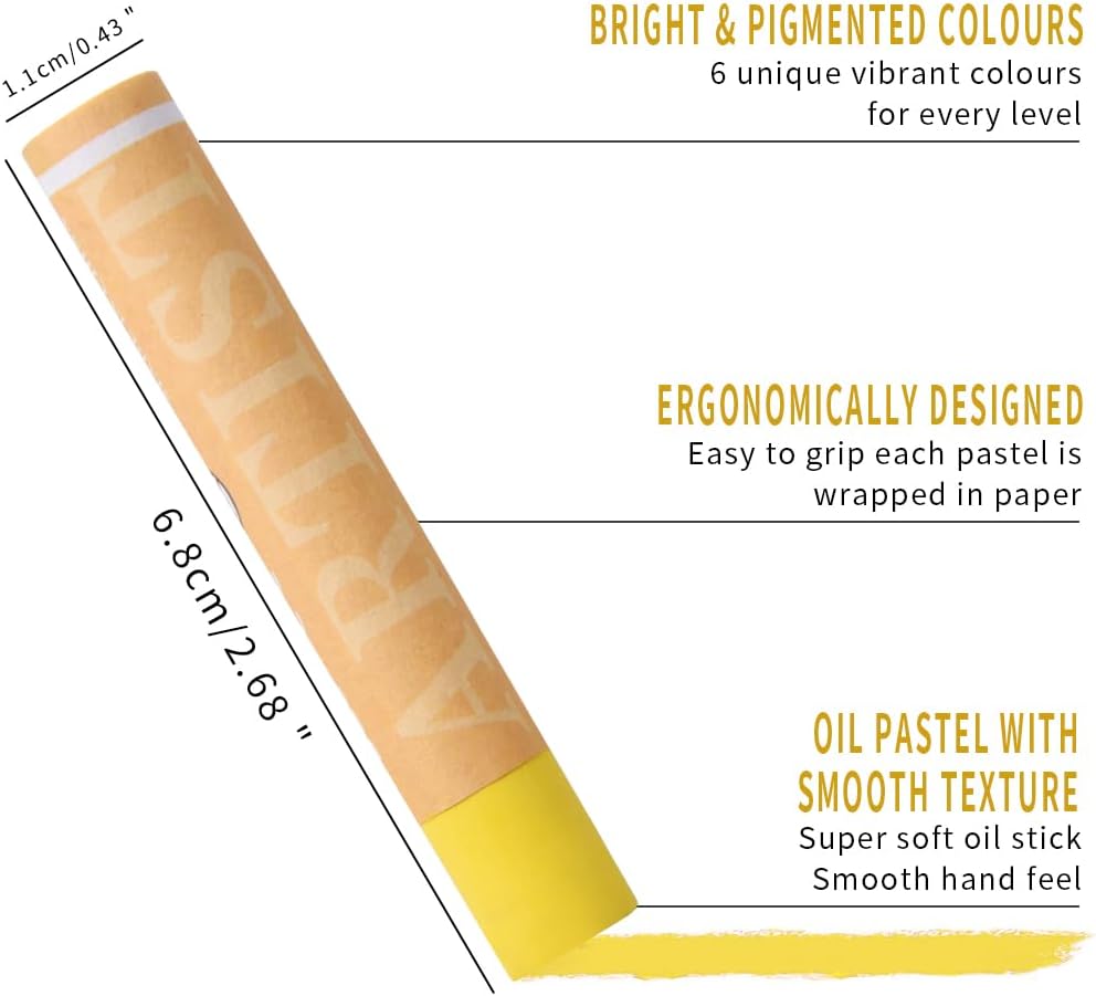 Mifuner Soft Oil Pastels Set (6 Sticks,6 Colors),Colors Heavy Oil Pastels Vibrant and Creamy,Pastel Art Supplies for Artists,Gallery Oil Painting Stick,Beginners,Adult Art Drawing Yellow