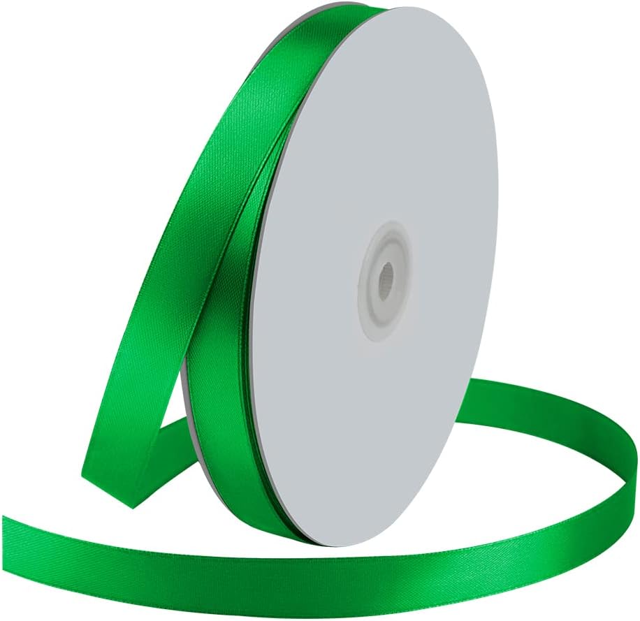 5/8" Wide x 100 Yards Single Face Polyester Satin Ribbon, Satin Ribbon for Crafts, Gift, Hair Bows, Wedding Party Decoration, Bow Making & Other Projects (Green)