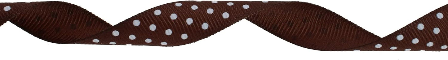 Polka Dot Grosgrain Ribbon 25 Yard Each Roll 100% Polyester (5/8", Coffee)