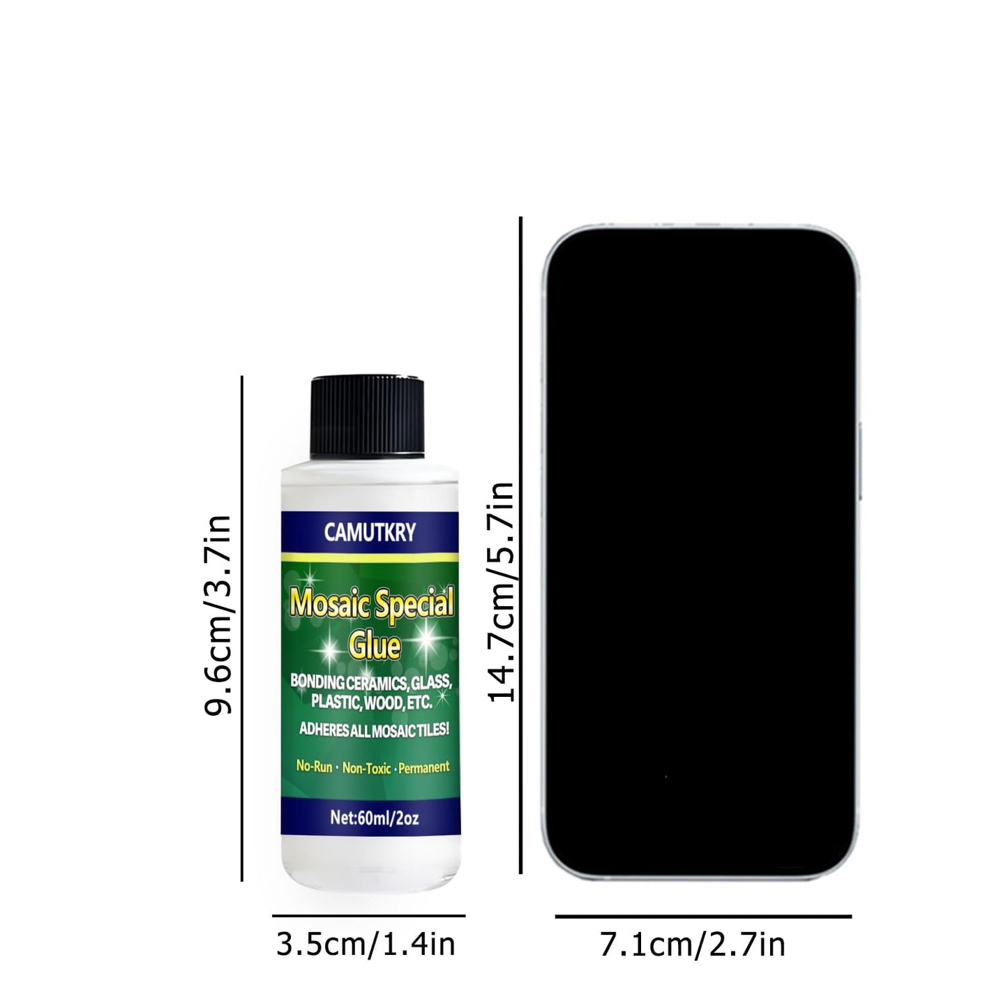 Mosaic Glue, 2 Pack 60ml Waterproof Adhesive for DIY Crafts – Non-Toxic, Clear Drying, No Drip, for Glass, Ceramic, Wood, Plastic, Indoor & Outdoor Use