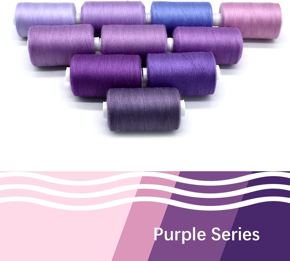 Sewing Thread 10 Color Sewing Industrial Purpose 1000 Yards Per Spool 40S/2 Polyester for DIY Sewing Machine,Embroidery Machine,Hand Sewing (Purple)