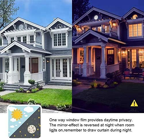 Window Privacy Film One Way Daytime Mirror Tint Treatments UV Heat Control Vinyl Stickers Sun Block Glass Paper Door Covering Reflective (Black Silver, 35.4 Inch x 26.2 Feet)