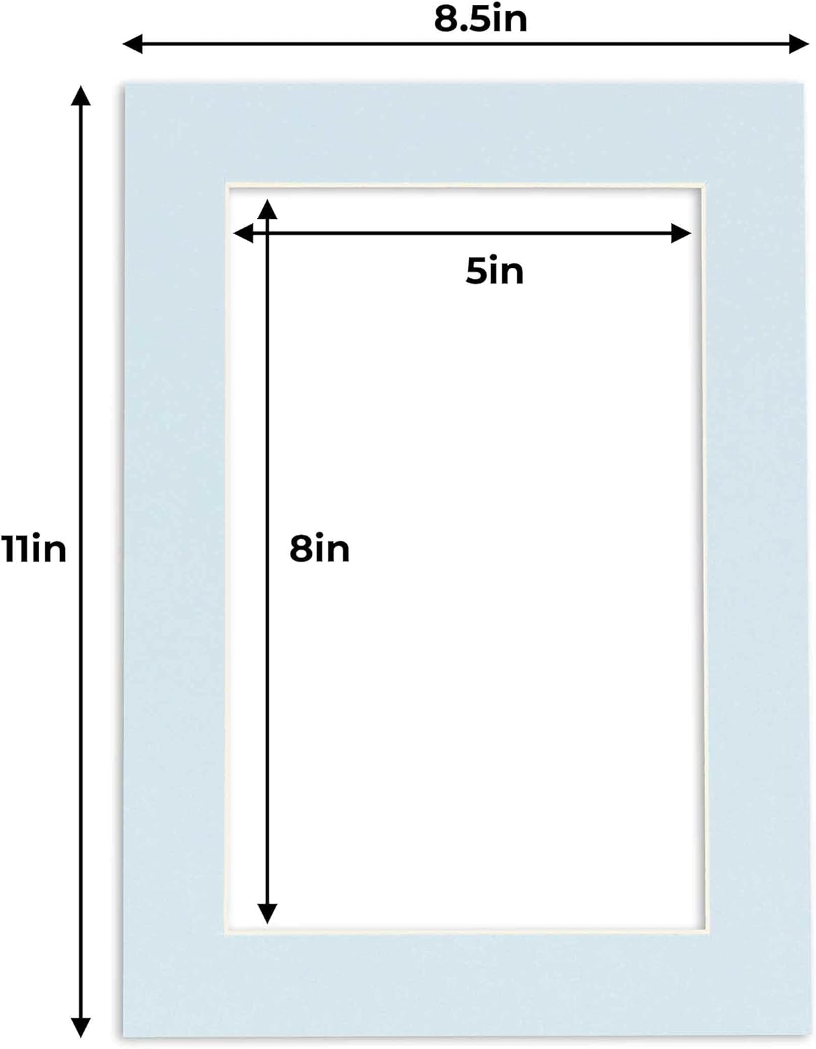 5.5x8.5 Mat for 8.5x11 Frame - Precut Mat Board Acid-Free Baby Blue 5.5x8.5 Photo Matte For a 8.5x11 Picture Frame, Premium Matboard for Family Photos, Show Kits, Art, Picture Framing, Pack of 1 Mat