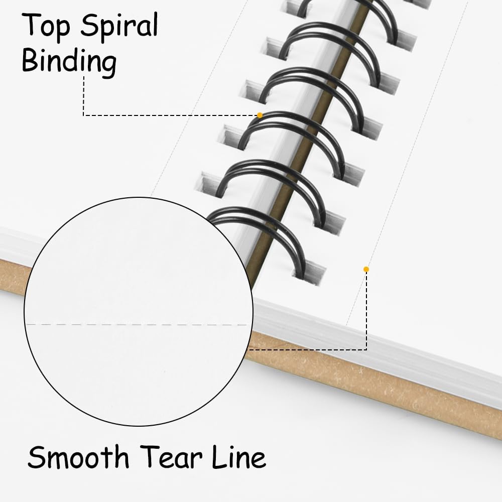 8.3x5.8 Sketch Book, Top Spiral Bound Sketch Pad, 60sheets 92lb/150gsm Bright White Paper, Acid-Free Mixed Media Paper for Painting, Dawing & Art Supplies. B-Beige