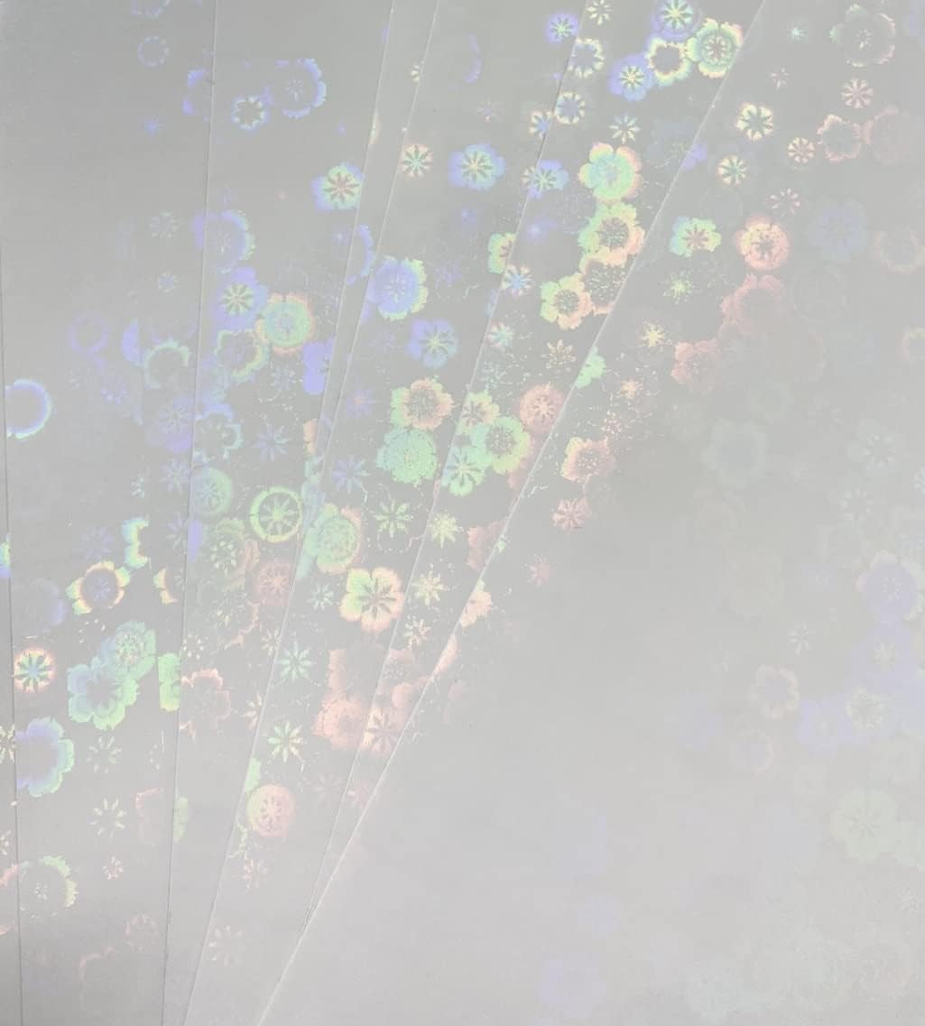 Syntego A4 Self Adhesive Transparent Holographic Sticker Paper Vinyl 8.5 X 11 Lamination Sheets 10 Sheets (Flowers)