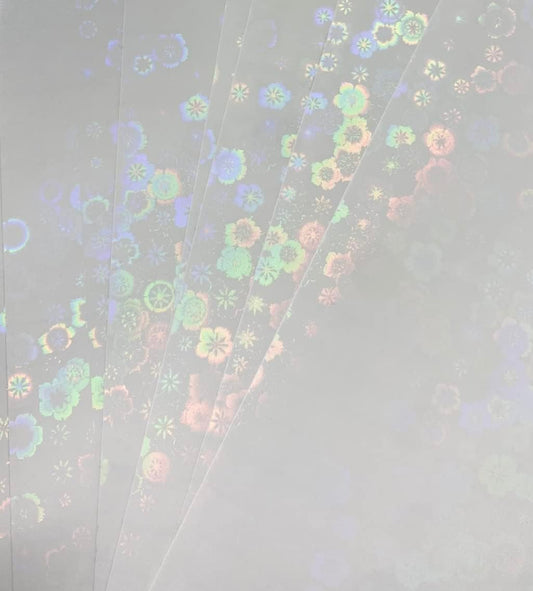 Syntego A4 Self Adhesive Transparent Holographic Sticker Paper Vinyl 8.5 X 11 Lamination Sheets 10 Sheets (Flowers)