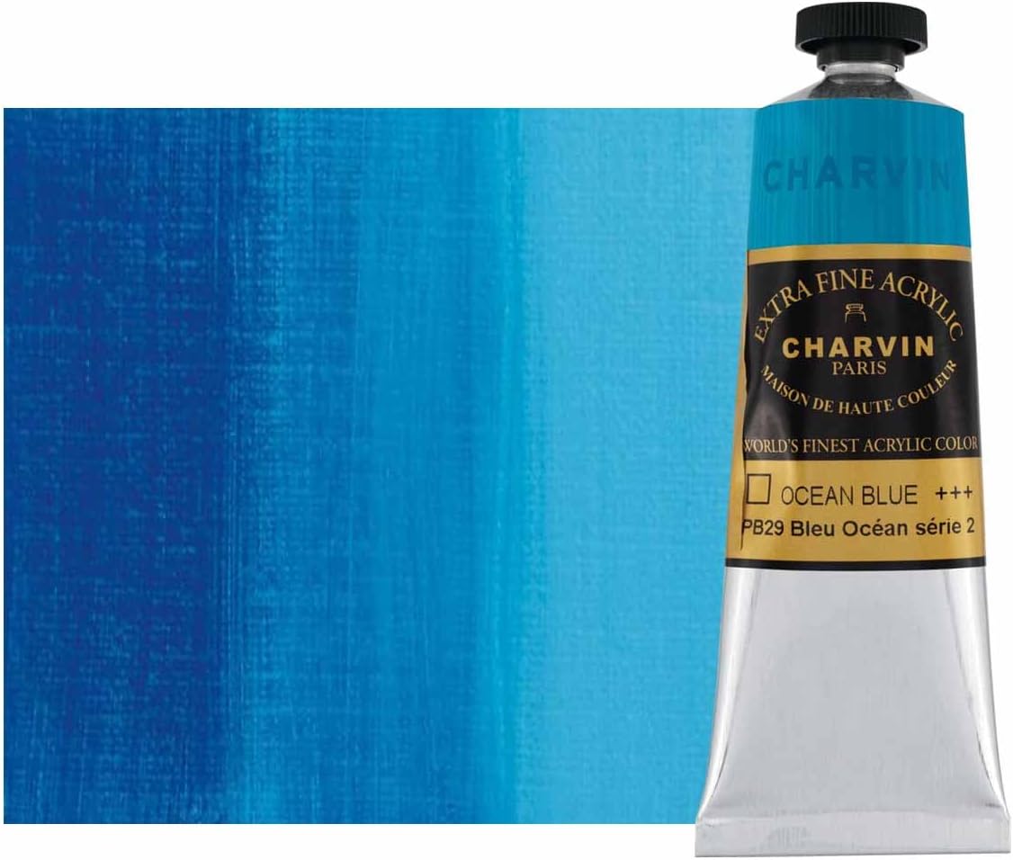 Charvin Extra Fine Professional Acrylic Paint - Ocean Blue, 60ml Tube, Triple-Milled, Lightfast Pigments, Open Stock Artist Acrylic Paints in Nature-Inspired Hues