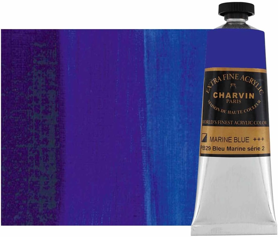 Charvin Extra Fine Professional Acrylic Paint - Marine Blue, 60ml Tube, Triple-Milled, Lightfast Pigments, Open Stock Artist Acrylic Paints in Nature-Inspired Hues