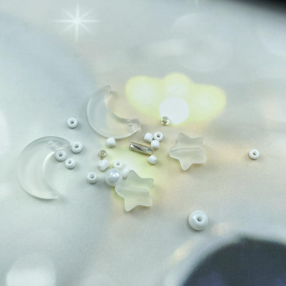 Assorted Glass Beads for Jewelry Making Multi Size Colors Glass Star Moon Seed Pearl Spacer Beads for Bracelets Necklace Earring Making(Frosted White)