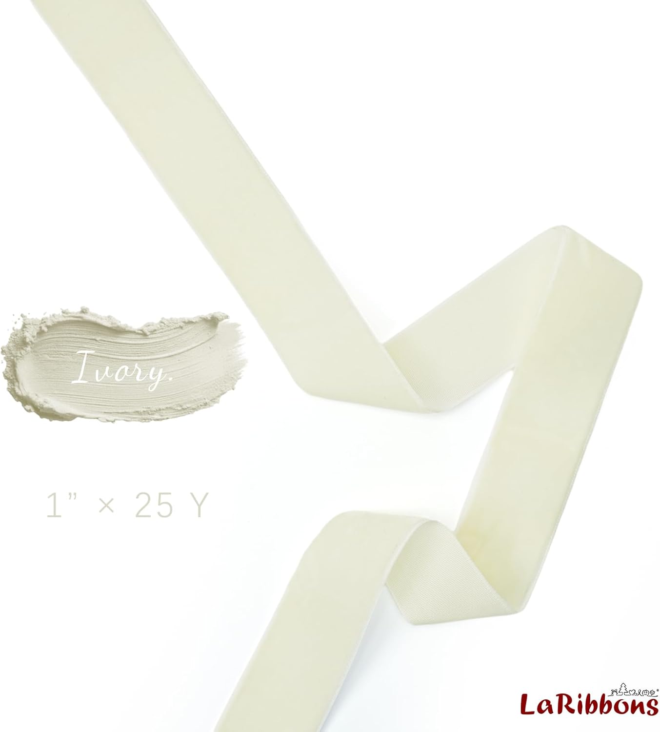 LaRibbons Thin Velvet Ribbon 1 Inch x 25 Yards, Cream Ivory Velvet Ribbon for Christmas Tree, Gift Wrapping, Wreath Bow, Outdoor Decoration