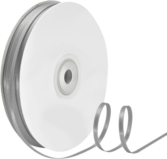 1/8 Inch X 100 Yards Silver Satin Thin Ribbon Solid Color Double Faced Ribbons Perfect for Crafts Wedding Decor Bow Making Arts Sewing and More