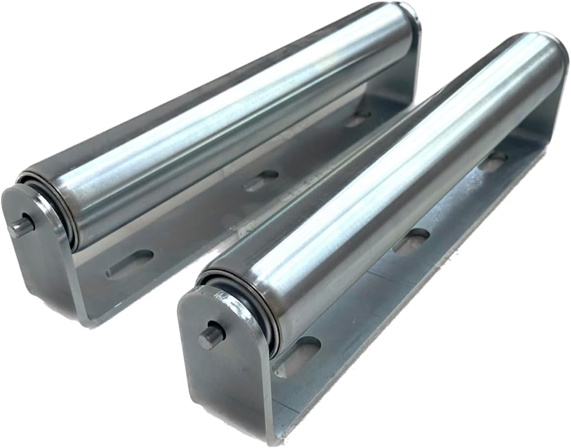 Pack of 2 10"BF Long Roller and Bracket l 1.5"Ø Galvanized Steel Conveyor Roller I Set of Roller and Bracket Versatile as Support Rollers for Woodworking, Roller Stand or Bike Rollers Conveyor Rollers