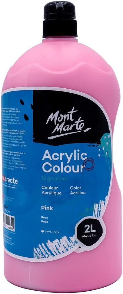 Mont Marte Discovery School Acrylic, Pink, 1/2 Gallon (2 Liter). Ideal for Students and Artists. Excellent Coverage and Fast Drying. Pump Lid Included.