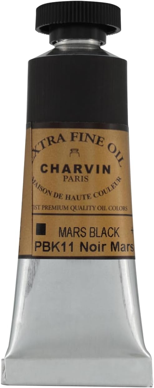 Charvin Extra Fine Oil Paint, Mars Black 20 ml - Triple-Milled, Rich Texture, Poppy Oil-Based, Light-Fast, Handmade, Archival Quality
