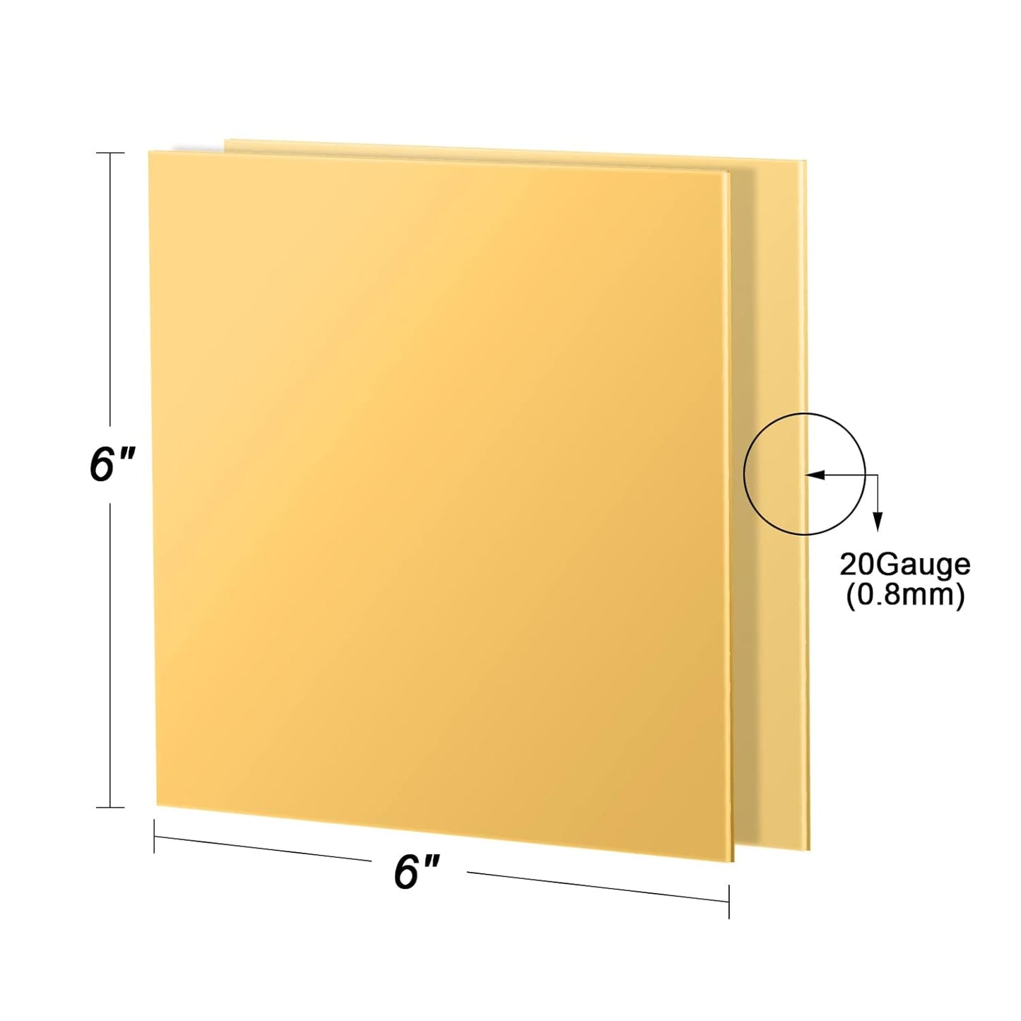 2 Pcs Brass Sheet, 6" x 6", 20 Gauge(0.8mm) Thickness, No Scratches, Film Attached Brass Plates