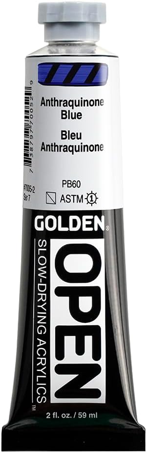OPEN Slow-Drying Acrylics by GOLDEN, Anthraquinone Blue, 2 fl oz. tube, Professional Acrylic Paint, Semi-Transparent