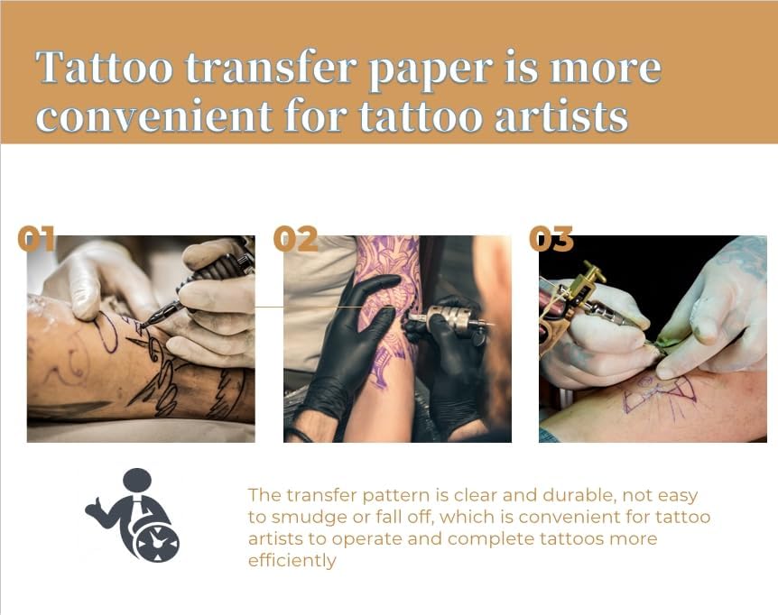 Tattoo Transfer Paper - 100 Sheets A4 Size, Thermal Stencil Paper for Tattoo Transfer Kit - Commercial & Personal Use, DIY Tattoo Tracing Paper Compatible with Printer & Tattoo Supplies