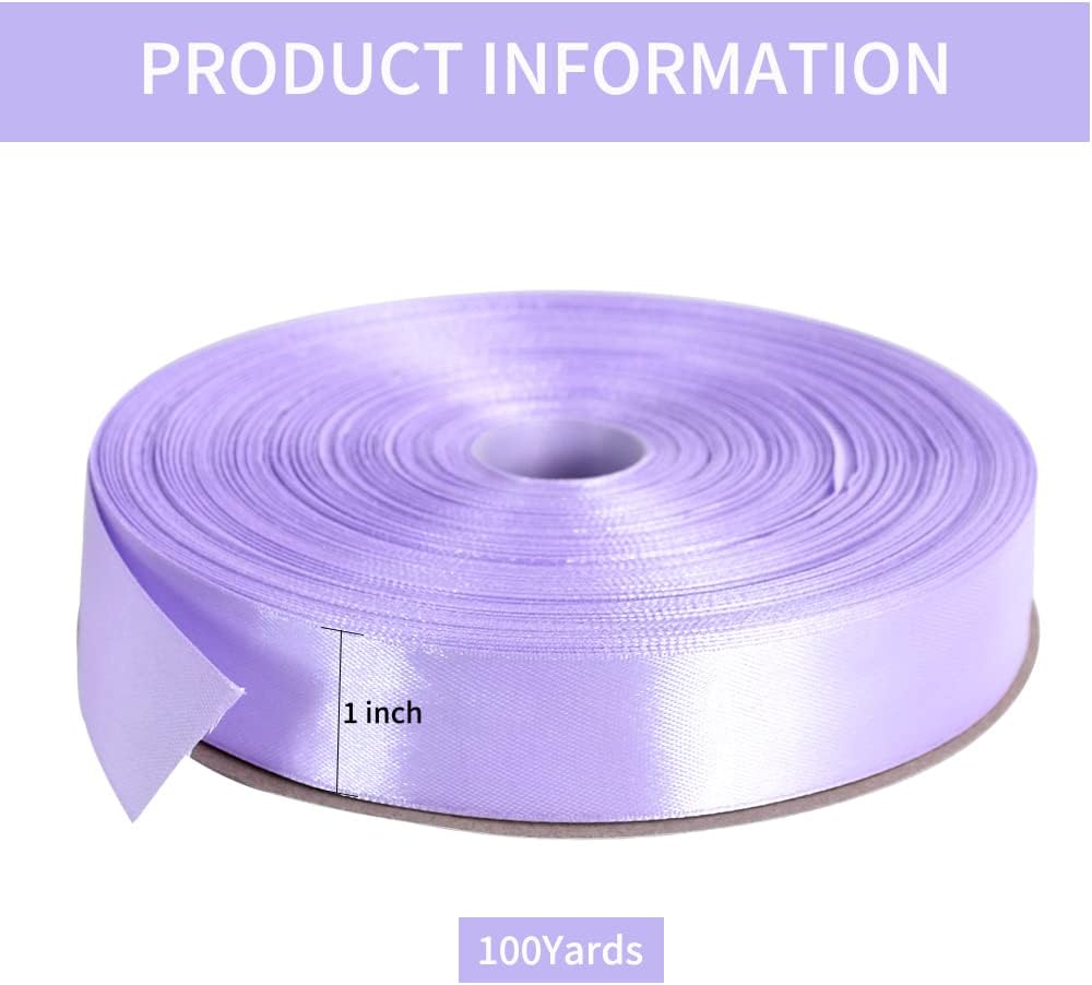 TONIFUL 1 Inch x 100yds Light Purple Satin Ribbon, Thin Solid Color Satin Ribbon for Gift Wrapping, Crafts, Wedding Party Decoration, Invitation Cards, Floral Bouquets, Christmas Halloween