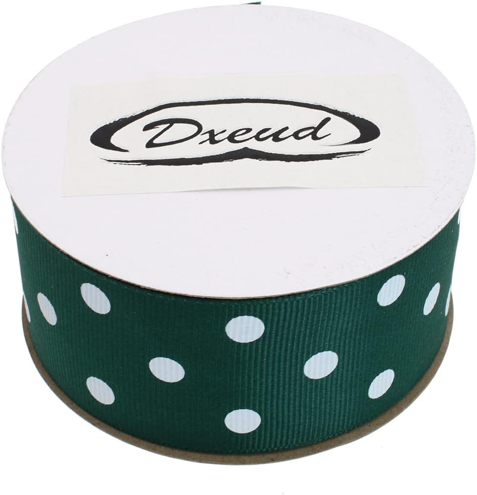 Polka Dot Grosgrain Ribbon 25 Yard Each Roll 100% Polyester (1/1-2", Dark Green)