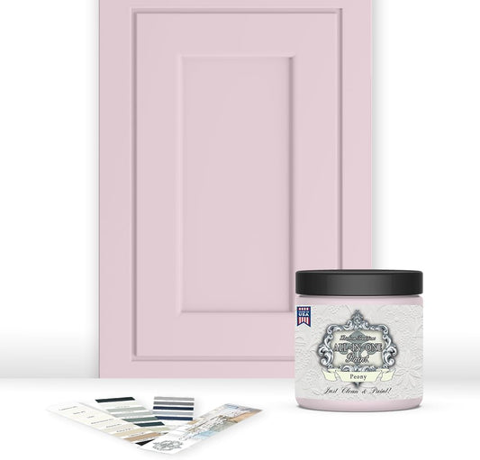 ALL-IN-ONE Paint, Durable cabinet and furniture paint. Built in primer and top coat, no sanding needed. Includes our 30 featured color card - Peony (pale pink), 8oz Sample