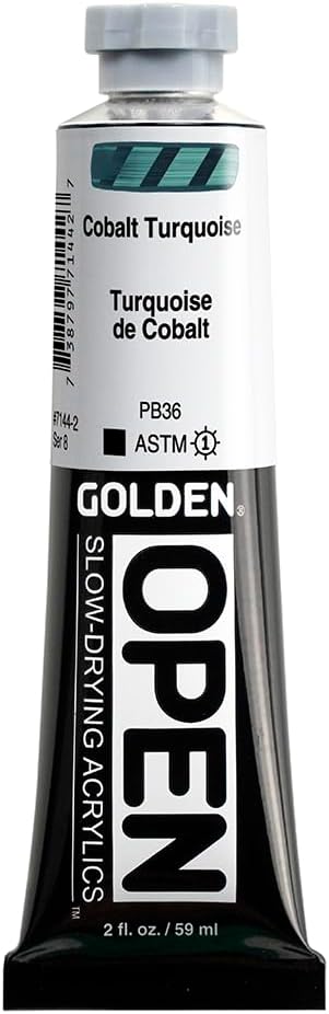 OPEN Slow-Drying Acrylics by GOLDEN, Cobalt Turquoise, 2 fl oz. tube, Professional Acrylic Paint, Opaque