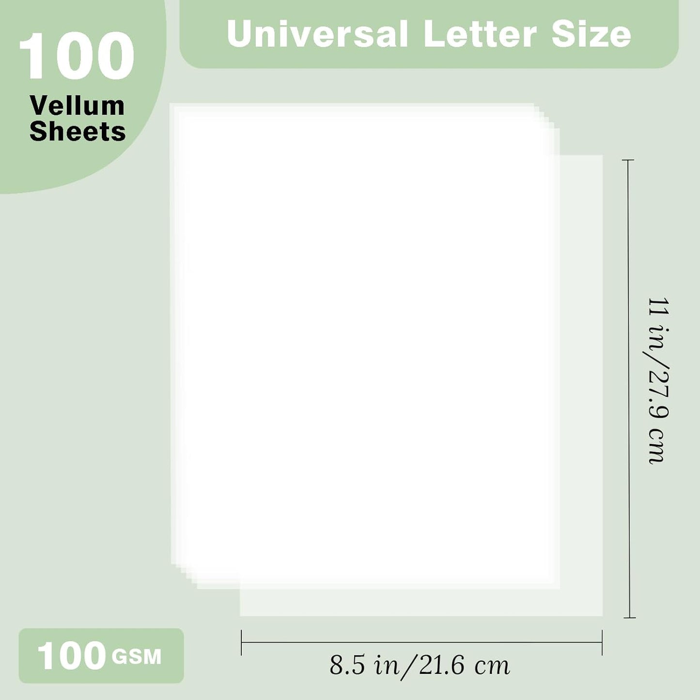 JAGERGREEN Vellum Paper 8.5 x 11 Inches 100GSM 100 Sheets, Thick Translucent Printable Vellum Paper for Invitations, Vellum Jackets, Envelopes, Crafts, Wedding Belly Bands, Tracing Paper for Sketching