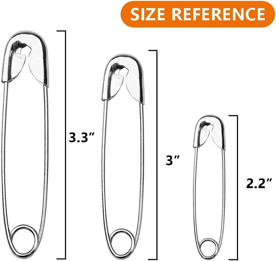 vrupin 100Pcs-3inch Stainless Steel Safety Pins,Safety Pins Bulk Metal Silver Sewing Pins Clothing Clips Tool 75mm Decorative Safety pins