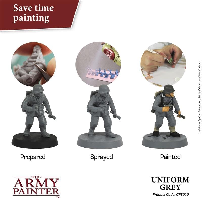 The Army Painter, Colour Primer: Uniform Grey, 400ml, 13.5oz - Acrylic Spray Undercoat for Miniature Painting - Spray Primer for Plastic Miniatures