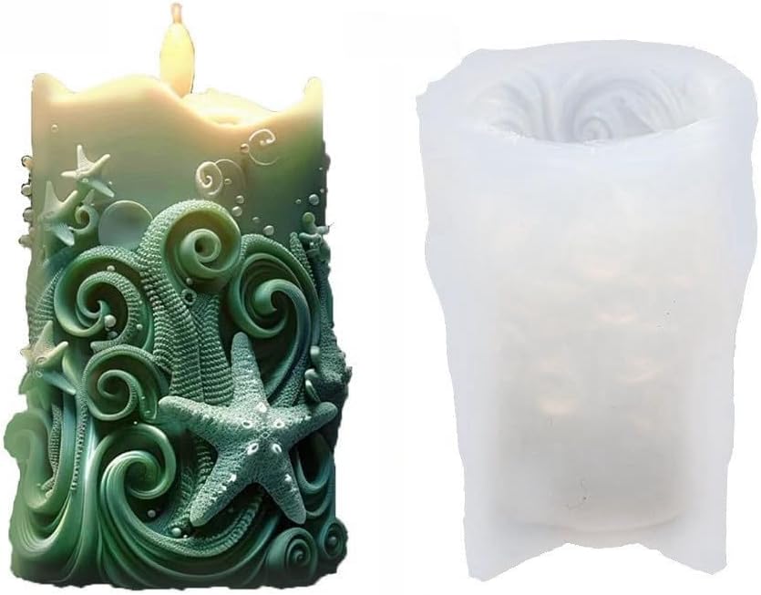 Starfish Shell Cylindrical Candle Mold, Marine Conch Silicone Mold, Wave Epoxy Resin Casting Mold, Chocolate Fudge, DIY Wax Soap, Candle Making Process Essential Materials C