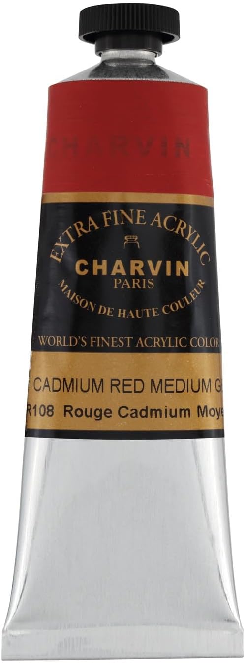 Charvin Extra Fine Professional Acrylic Paint - Cadmium Red Medium Genuine, 60ml Tube, Triple-Milled, Lightfast Pigments, Open Stock Artist Acrylic Paints in Nature-Inspired Hues