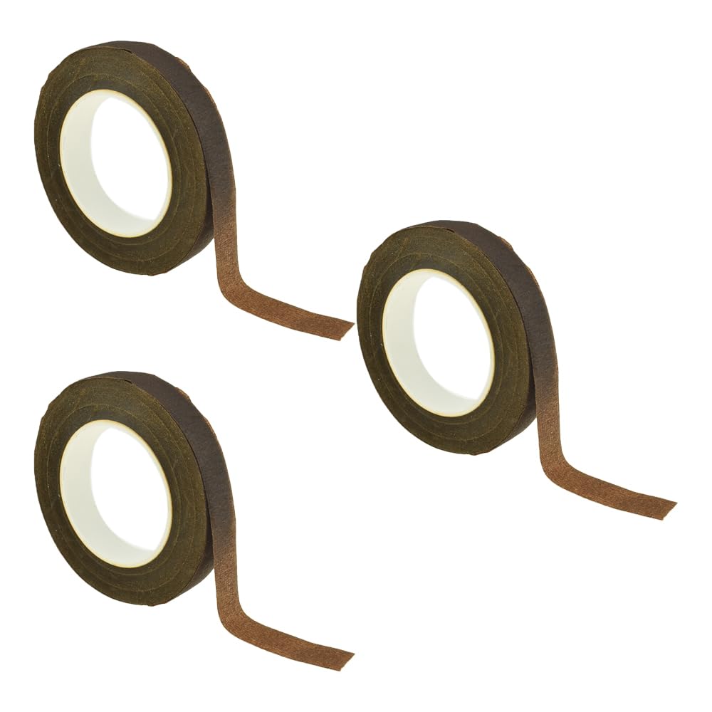 HAHIYO Brown 3Rolls 0.5Inch Wide Floral Tape - 270Feet/90Yard Total Paper Waterproof Florist Stem Wrap Tape Decorative Tape for Bouquet Stem Wrapping Corsages Flower Arranging Floral Craft