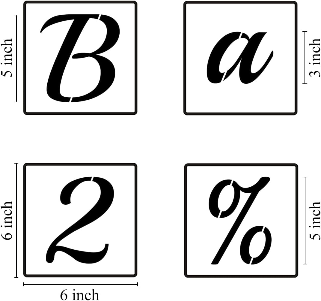 5 Inch Alphabet Letter Stencils for Painting - 70 Pack Letter and Number Stencil Templates with Signs for Painting on Wood, Reusable Cursive Letters Stencils for Chalkboard Wood Signs & Wall Art