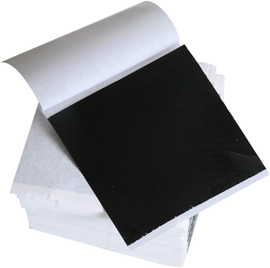 KINNO Gold Leaf Sheets, 300Pcs Black Gold Foil Sheets for Craft, Sculpture, Furniture, Arts Decoration, Gilding, Nails, Paintings, 3.15 by 3.35 Inches
