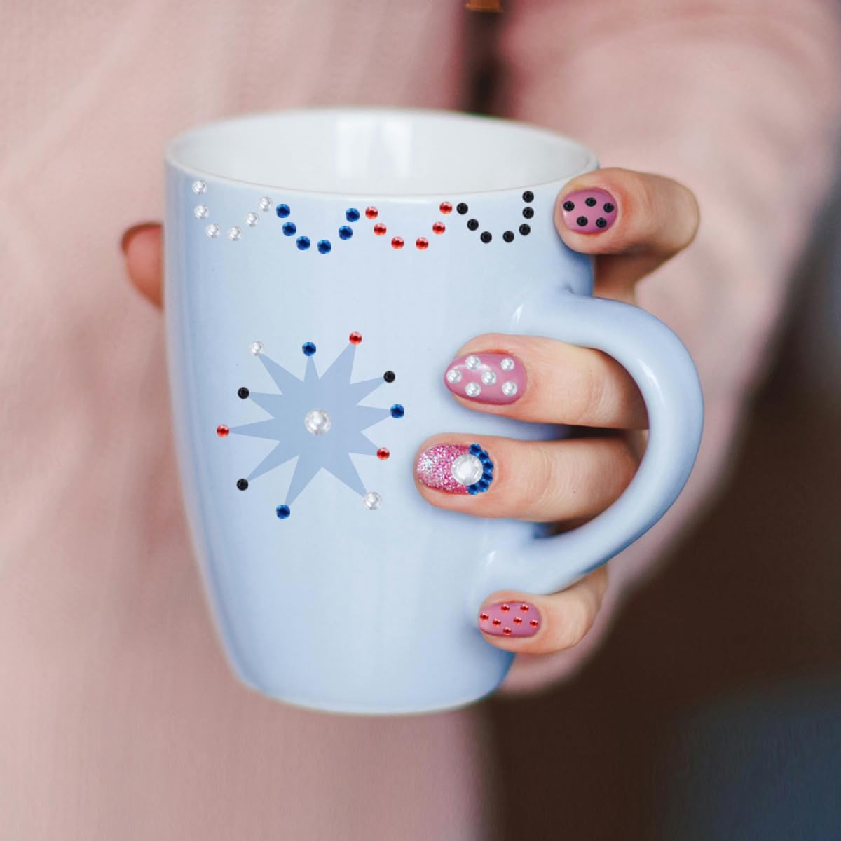 5 Sheets Self Adhesive Pearl Stickers, Flat Back Pearls Sticker, 4 Size Self Adhesive Rhinestone Gem Stickers for DIY Crafts Craft Card Decorations Nail Art Beauty Makeup (Blue)