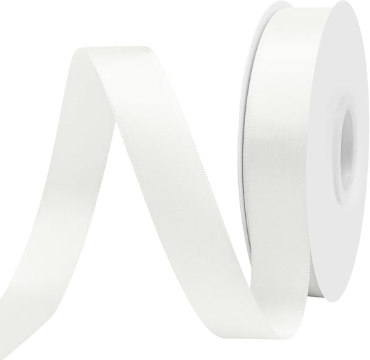 Off White Satin Ribbon 1 Inch X 50 Yards Solid Color Double Faced Ribbons Perfect for Crafts Wedding Decor Bow Making Arts Sewing and More