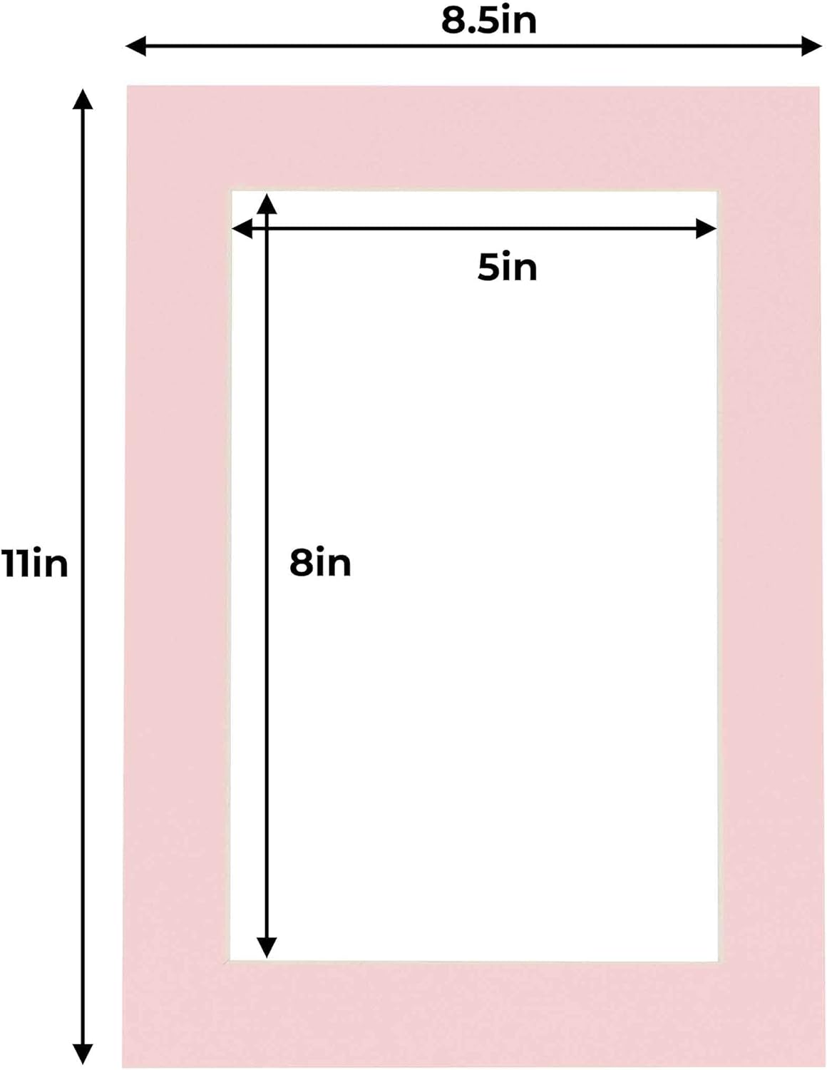 5.5x8.5 Mat for 8.5x11 Frame - Precut Mat Board Acid-Free Show Kit with Backing Board, and Clear Bags Soft Pink 5.5x8.5 Photo Matte For a 8.5x11 Picture Frame Matboard for Framing, Pack of 25 Mats