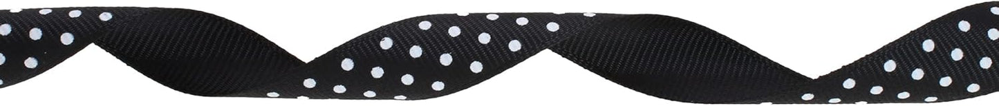 Polka Dot Grosgrain Ribbon 25 Yard Each Roll 100% Polyester (5/8", Black)