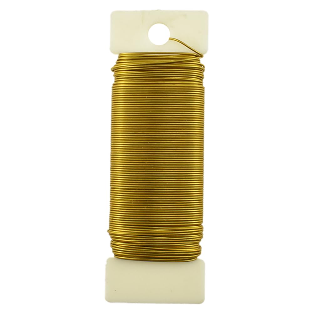 HAHIYO 22Gauge Dark Gold Metal Floral Wire - 1 Roll, 38 Yards (115 Feet) - Flexible Paddle Wire for Craft, Christmas Wreaths, Tree, Flower Arrangement, Bouquet Wrapping, Wedding, DIY