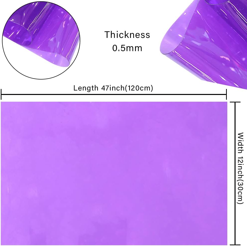HYANG Purple Transparent PVC Super Clear Holographic Vinyl Faux Leather Sheets 1 Roll 12" x 47" (30cm x 120cm) for DIY Bows Earrings Bags DIY Crafts Making