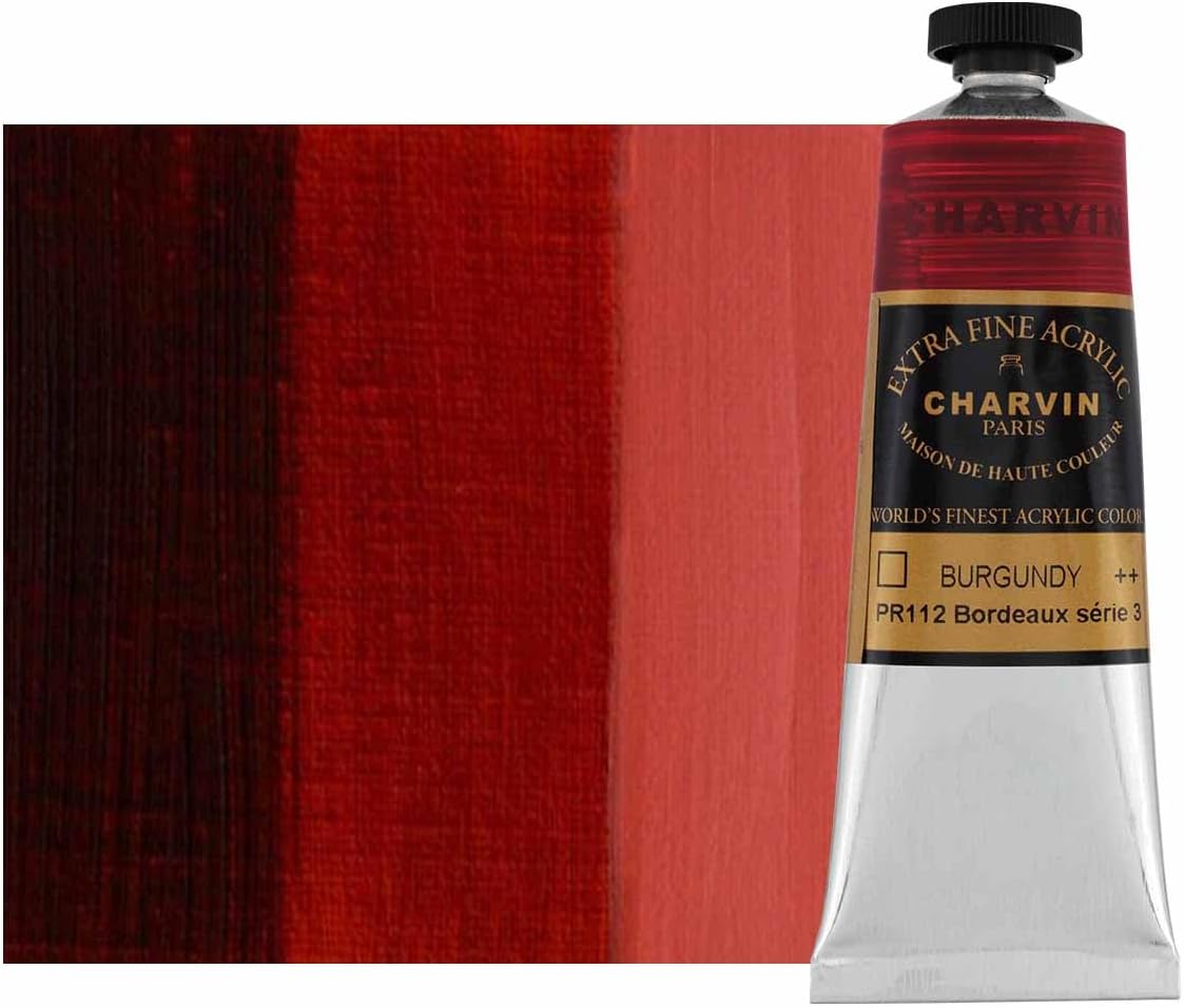 Charvin Extra Fine Professional Acrylic Paint - Burgundy, 60ml Tube, Triple-Milled, Lightfast Pigments, Open Stock Artist Acrylic Paints in Nature-Inspired Hues