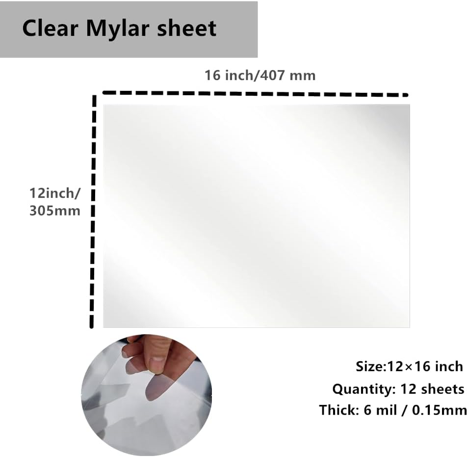 Transparent Blank Mylar Stencil Sheets for Cutting, 12" x 16" 6 mil/0.15mm Thick 12 Sheets .Gift, Acetate Template Material, Craft Plastic Sheets (12×16” /6 mil)