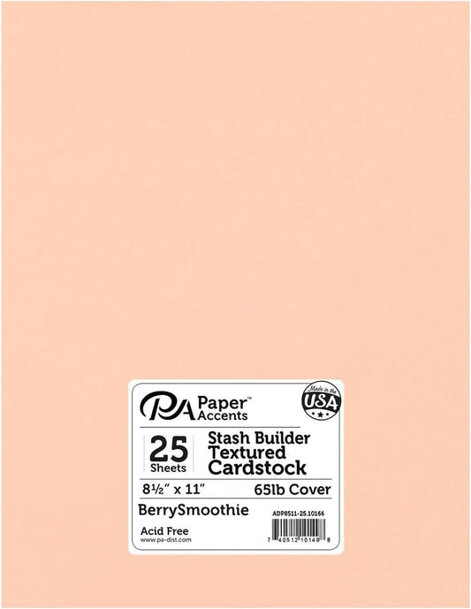 PA Paper Accents Stash Builder Textured Cardstock 8.5" x 11" Textured Berry Smoothie, 65lb colored cardstock paper for card making, scrapbooking, printing, quilling and crafts, 25 piece pack