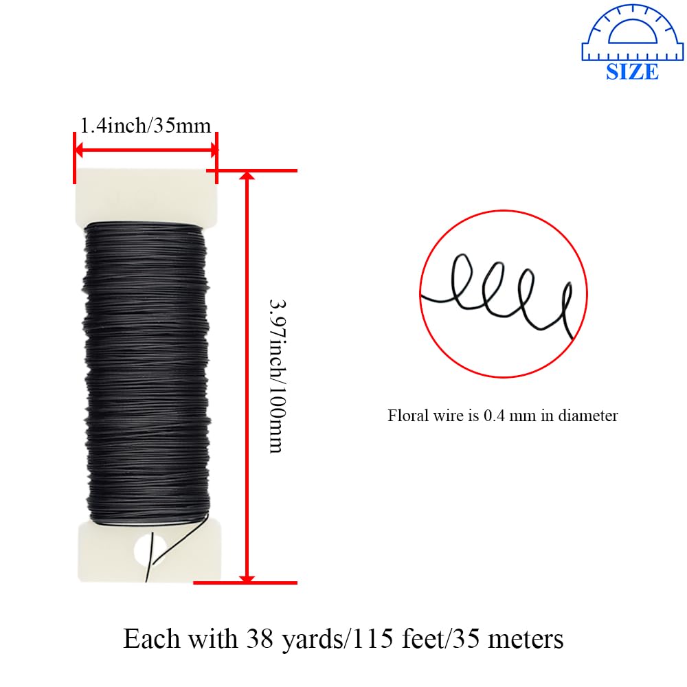 HAHIYO 26Gauge Black Metal Floral Wire - 3 Rolls, 115 Yards (345 Feet) - Flexible Paddle Wire for Craft, Christmas Wreath, Flower Arrangement, Bouquet Wrapping, Wedding, DIY