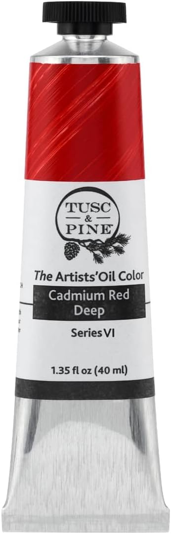 Tusc & Pine Artist Oil Paint - Cadmium Red Deep, 40 ml, Non-Yellowing, Rich & Creamy Consistency, Maximum Pigment Load, Small Batch Milled Oil Paints Made in the USA for Professional Artists