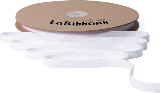 LaRibbons Thin Velvet Ribbon 3/8 Inch x 25 Yards, White Velvet Ribbon for Christmas Tree, Gift Wrapping, Wreath Bow, Outdoor Decoration