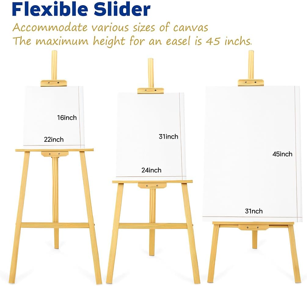 Wooden Easel Stand for Painting, 45" Adjustable Height Folding Art Easel for Canvas, Drawing, Wedding Signs & Posters, Ideal for Adults, Artists, Beginners, Students & Kids