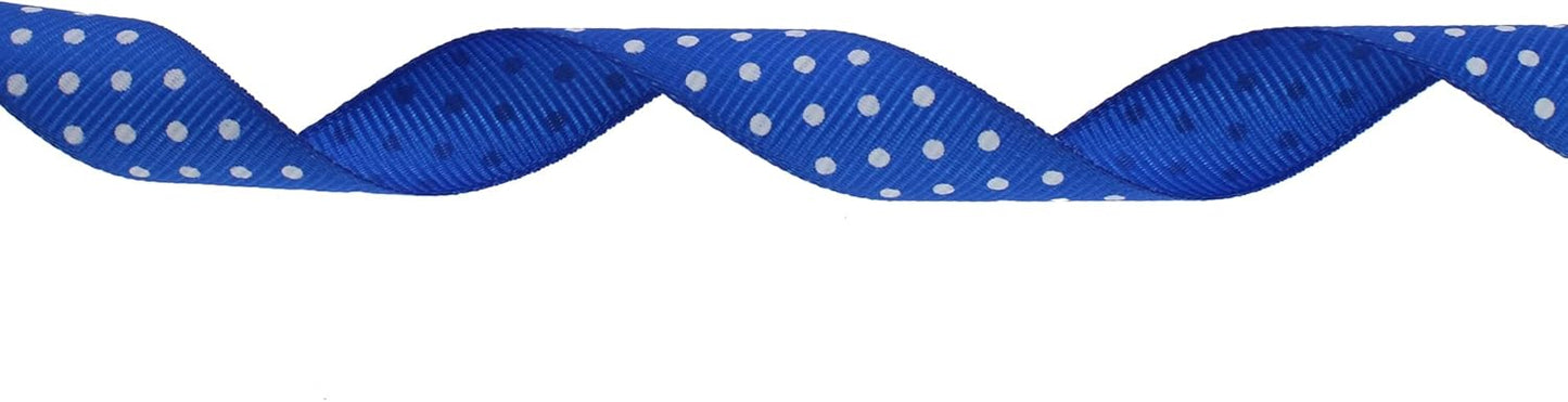 Polka Dot Grosgrain Ribbon 25 Yard Each Roll 100% Polyester (5/8", Royal Blue)
