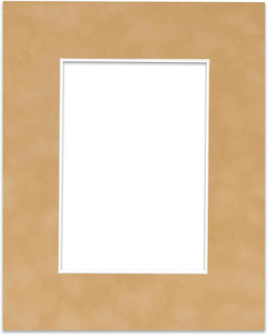 8.5x11 Mat Bevel Cut for 7x9 Photos - Acid Free Beige Suede Precut Matboard with Backing Board and Crystal Clear, Self Seal Photo Mat Bag - for Pictures, Photos, Framing - 4-ply Thickness
